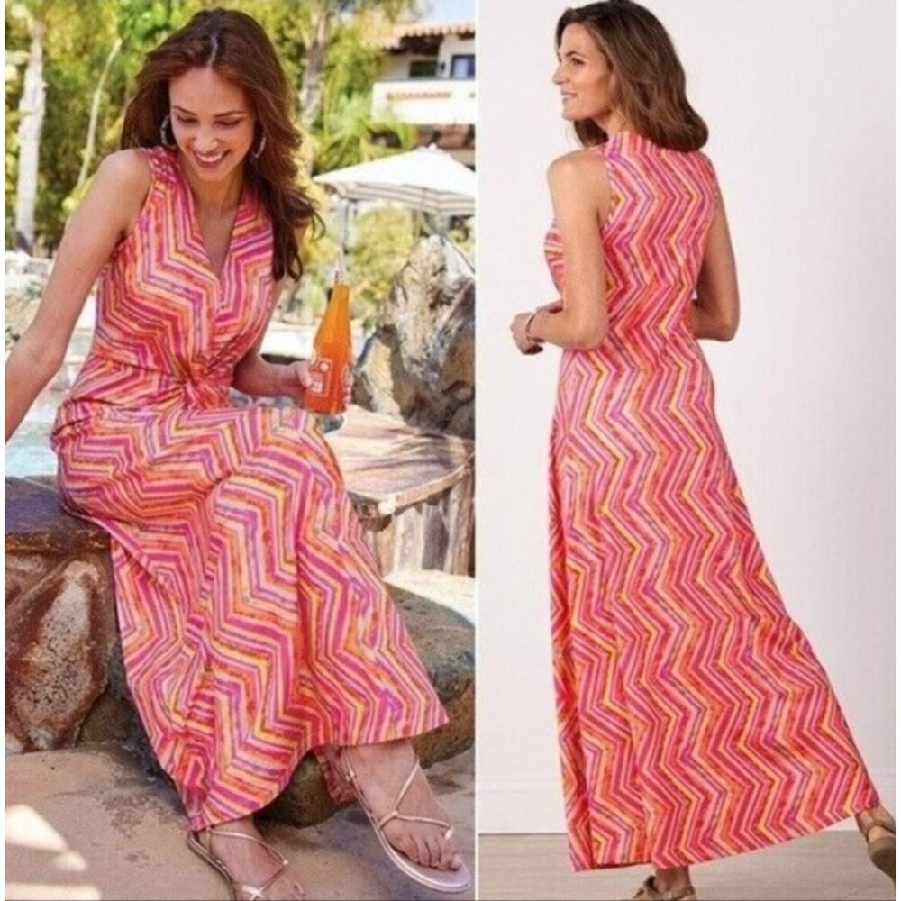 Soft Surroundings Giselli Maxi Dress Small Zigzag Print Twist Front Sleeveless - Picture 13 of 13